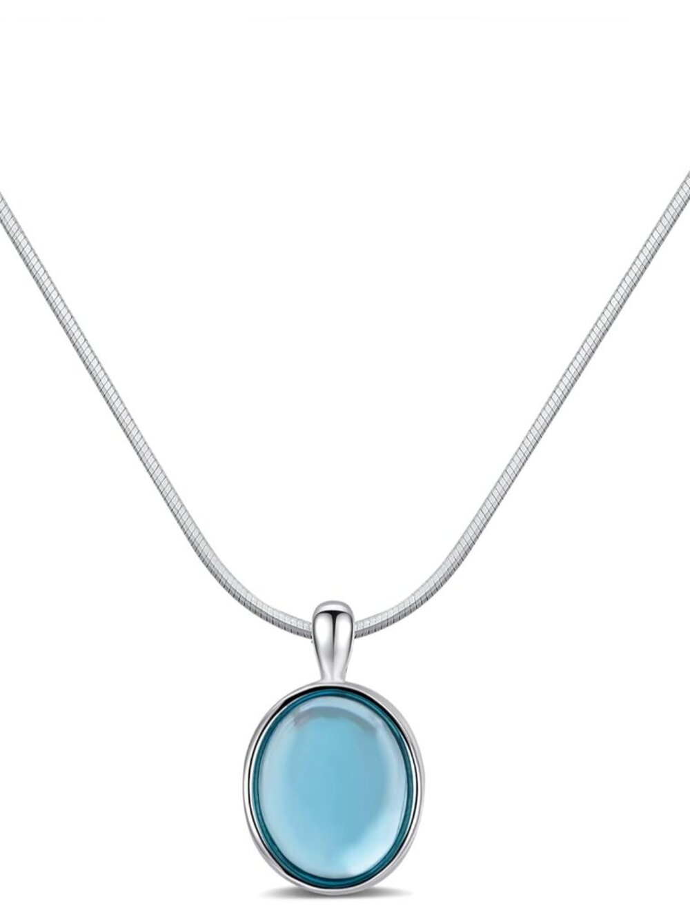 925 Sterling Silver Aquamarine Necklace Oval Blue Pendant Necklace March Birthst